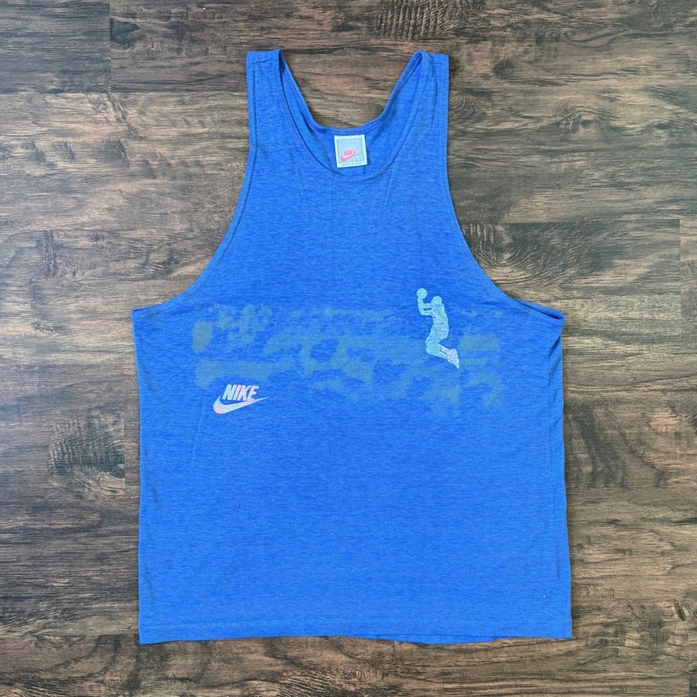 Vintage Nike Basketball Tank Top USA Made Medium 80s 90s Grey‎ Tag Single Stitch